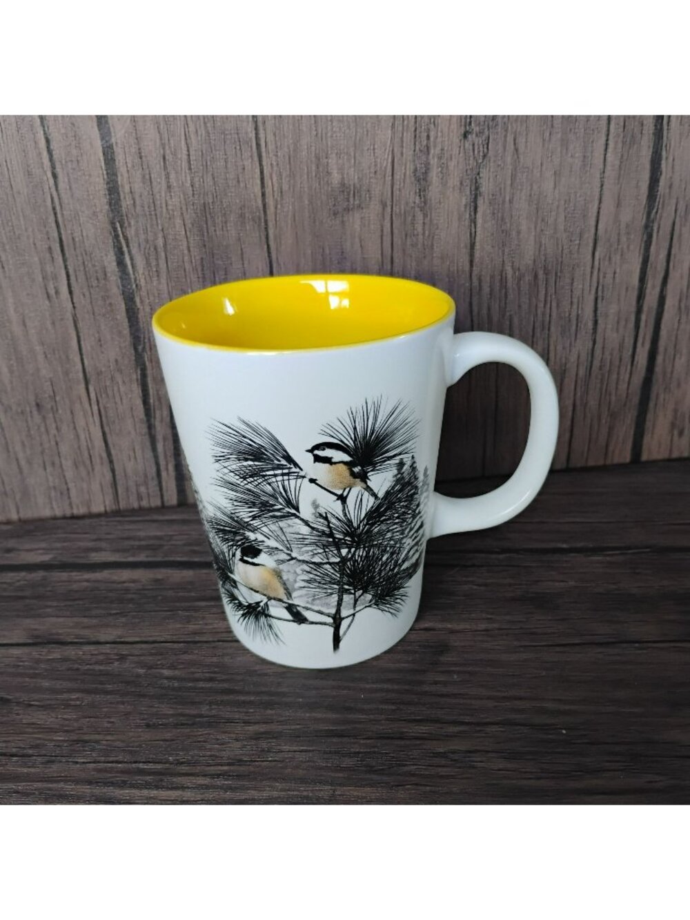 Black-Capped Chickadee Coffee Mug, Yellow Inside, The Cornell Lab Bird Watcher